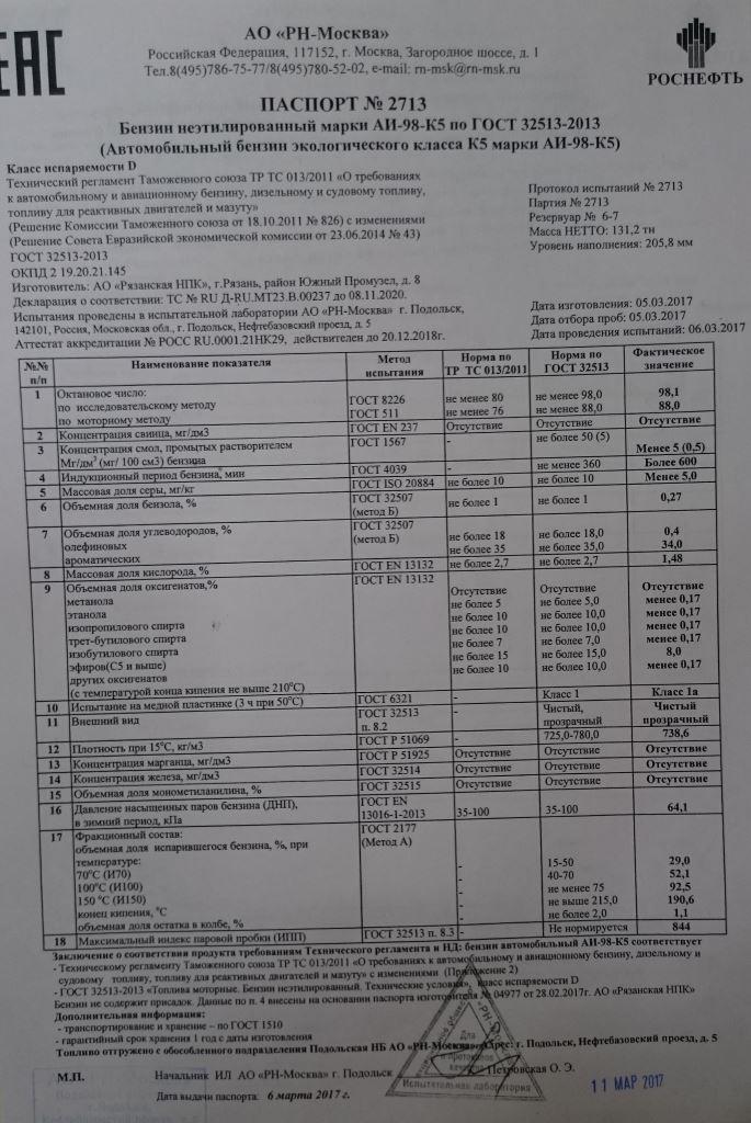 Протокол испытания масла