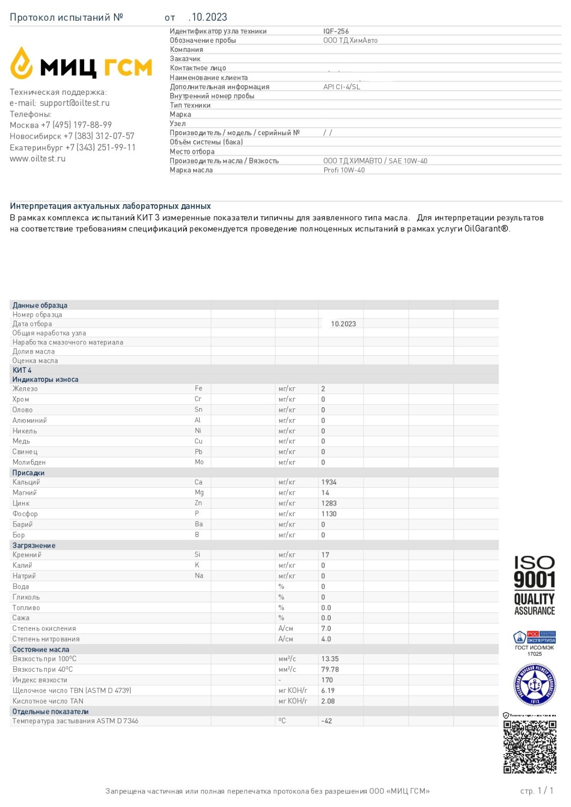 Profi 10W-40 API CI-4/SL свежее - Лабораторные анализы - Свежие - Форум  oil-club.ru - Выбор моторных масел, трансмиссионных жидкостей, антифризов,  топлива, смазок. Форум экспертов и любителей.