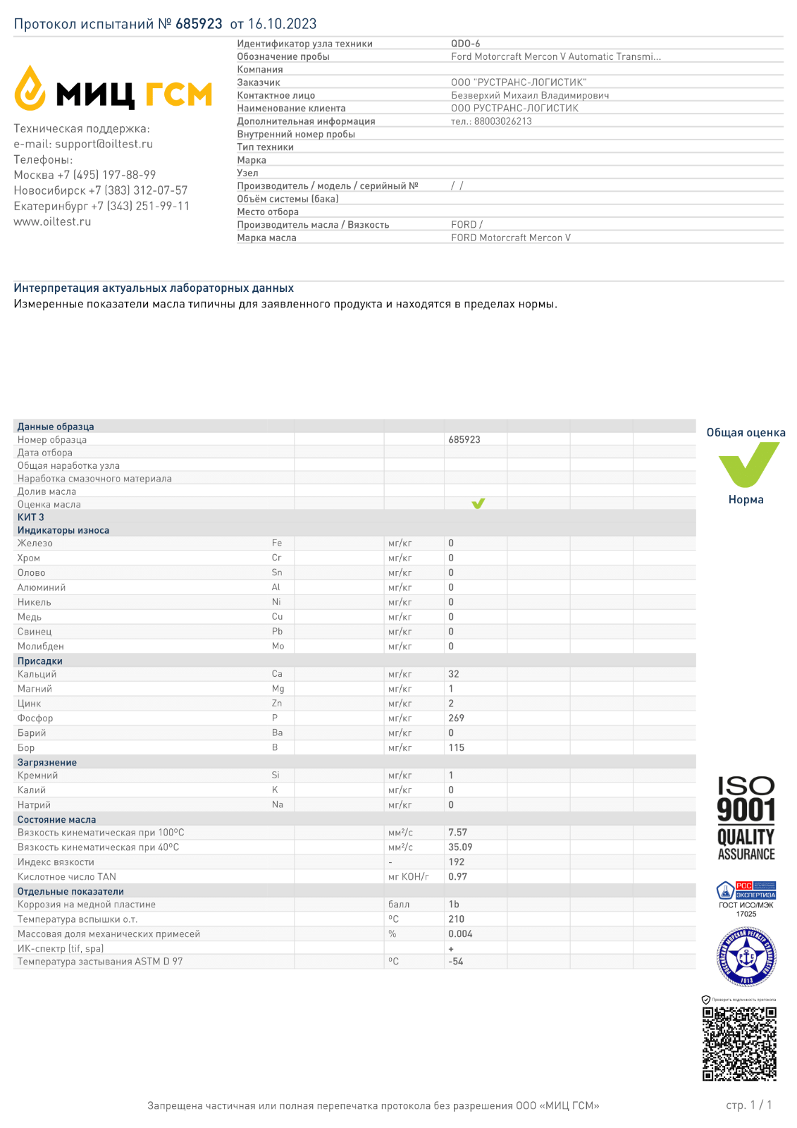 Ford Motorcraft ATF Mercon V свежее - Лабораторные анализы трансмиссионных  масел - Свежие - Форум oil-club.ru - Выбор моторных масел, трансмиссионных  жидкостей, антифризов, топлива, смазок. Форум экспертов и любителей.