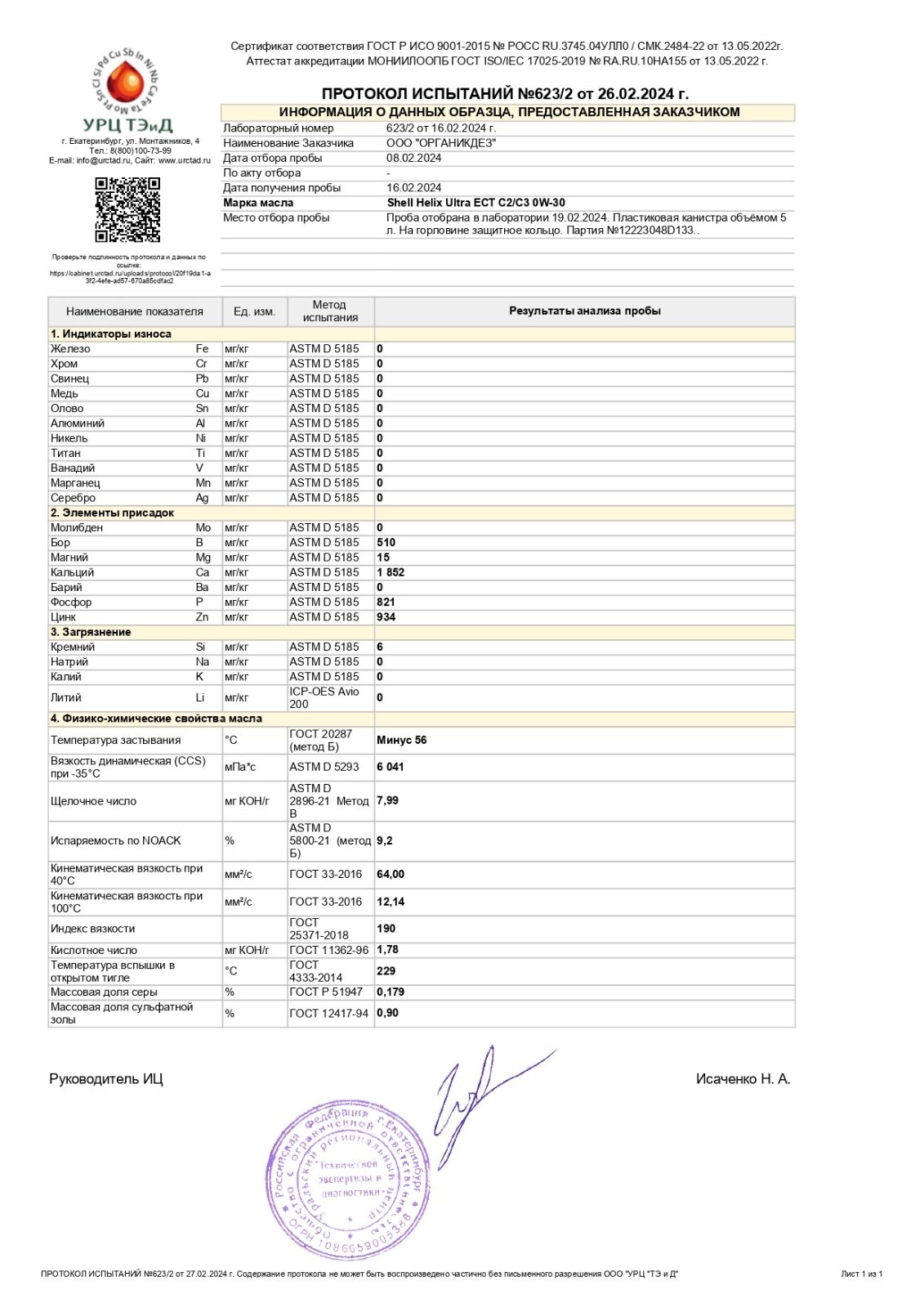 Shell Helix Ultra ECT C2/C3 0W-30 Made in Germany 22.11.2023 свежее -  Лабораторные анализы - Свежие - Форум oil-club.ru - Выбор моторных масел,  трансмиссионных жидкостей, антифризов, топлива, смазок. Форум экспертов и  любителей.